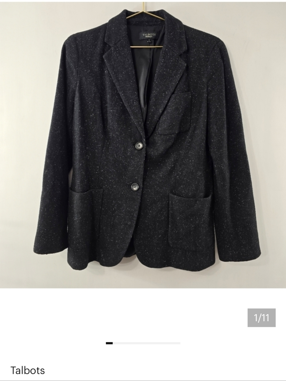 Talbots Luxe Marled Blazer Fleck Speckle Wool Silk Suit Jacket Black Size 8